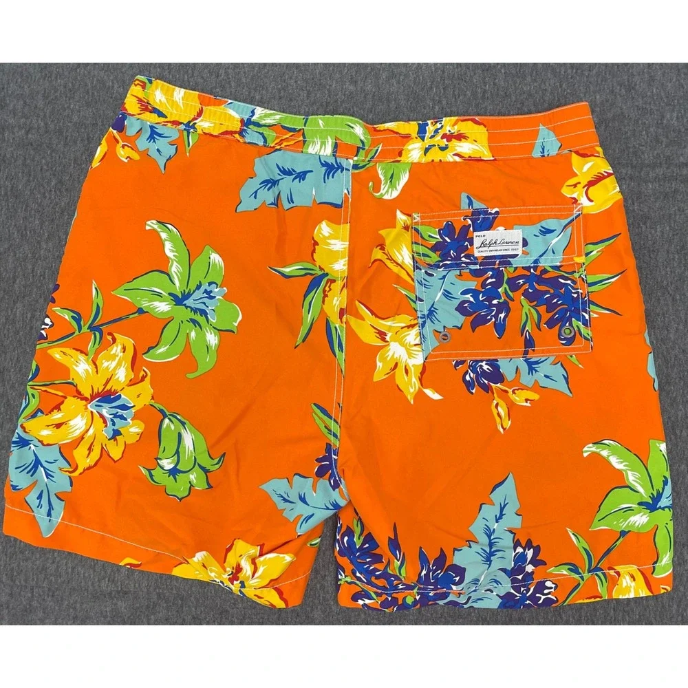Polo Ralph Lauren‎ Floral Swim Trunks Orange Tropical Beach Shorts L